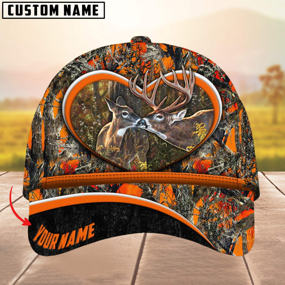 Blisscorners Love Deer Couple Camouflage Pattern Multicolor Personalized Name 3D Cap