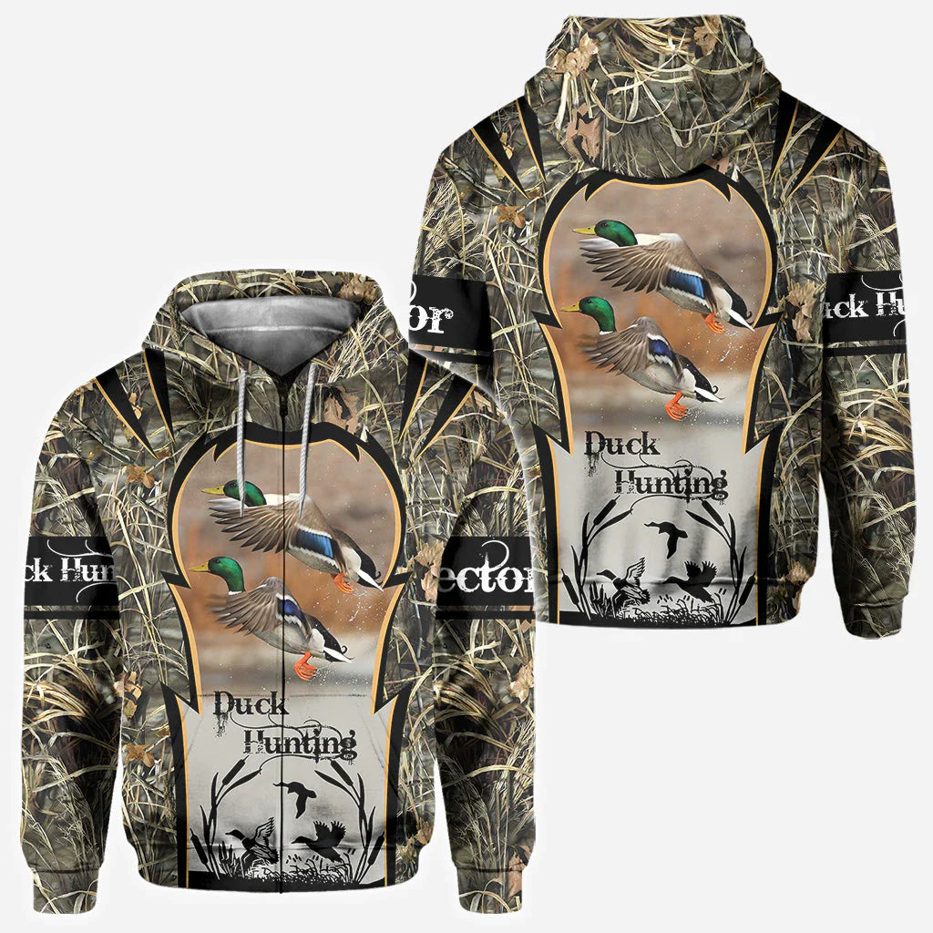 Blisscorners Duck Hunting, Personalized Hunting All Over Shirt, Personalized 3D Hoodie For Hunting Lover