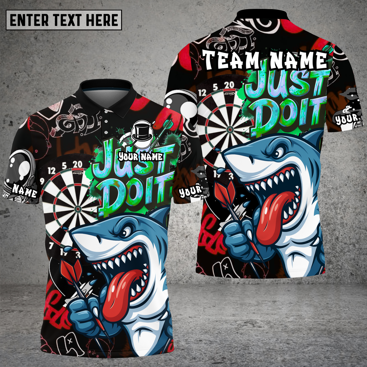 Blisscorners Shark Dartboard Graffiti Just Do It Multioptions Personalized Name, Team Name Unisex 3D Shirt (4 Colors)