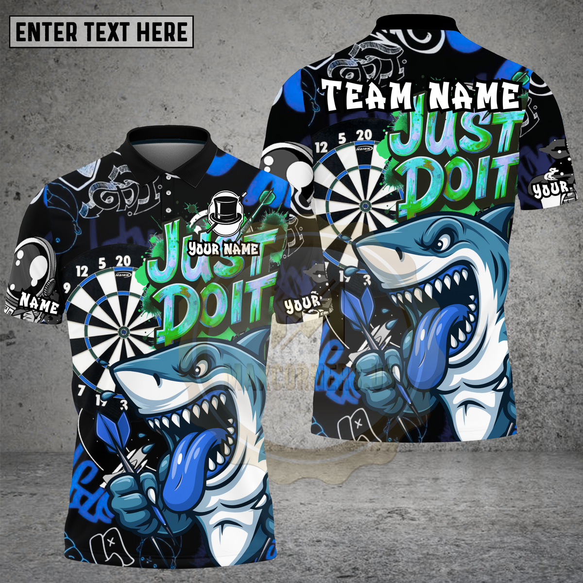 Blisscorners Shark Dartboard Graffiti Just Do It Multioptions Personalized Name, Team Name Unisex 3D Shirt (4 Colors)