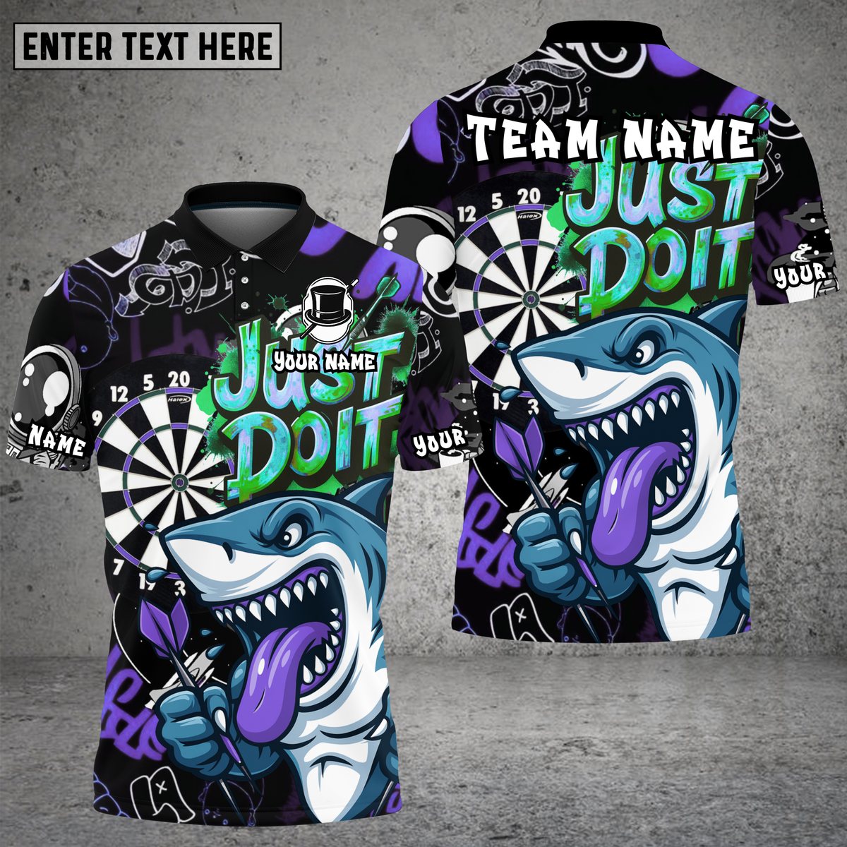 Blisscorners Shark Dartboard Graffiti Just Do It Multioptions Personalized Name, Team Name Unisex 3D Shirt (4 Colors)