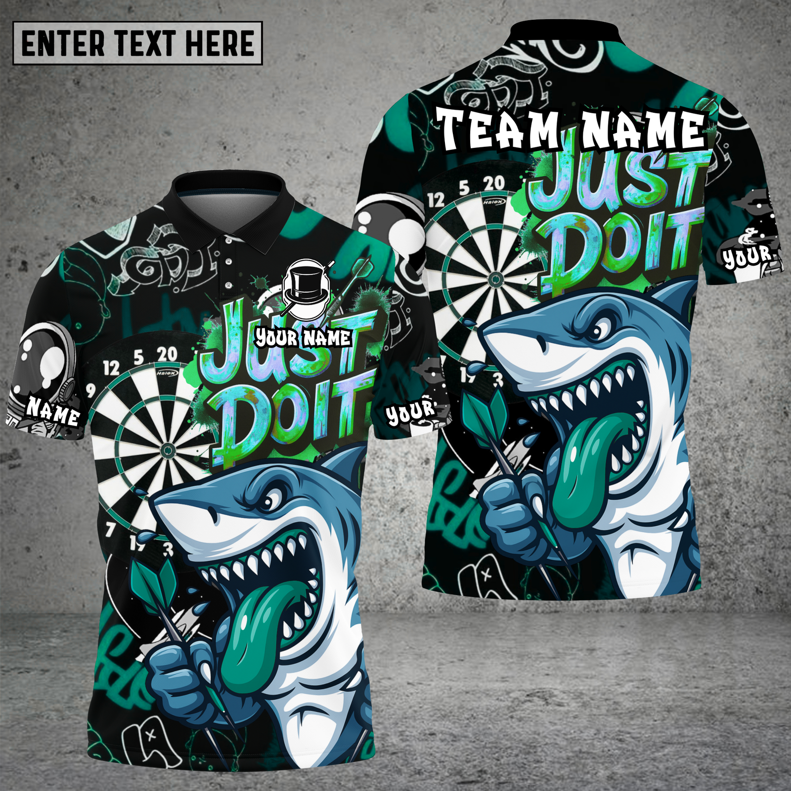 Blisscorners Shark Dartboard Graffiti Just Do It Multioptions Personalized Name, Team Name Unisex 3D Shirt (4 Colors)