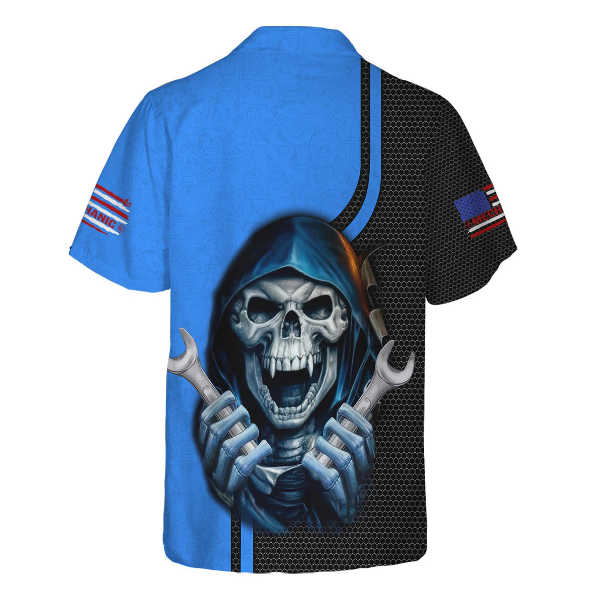 Blisscorners Mechanic Skull Shirt with Wrenches, Cool Automotive Apparel for Car Lovers, Gift for Mechanics & DIY Enthusiasts