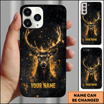 Blisscorners Artist Hunting Deer Golden Orange Splatter Paint Black Background Personalized Name Phone Case