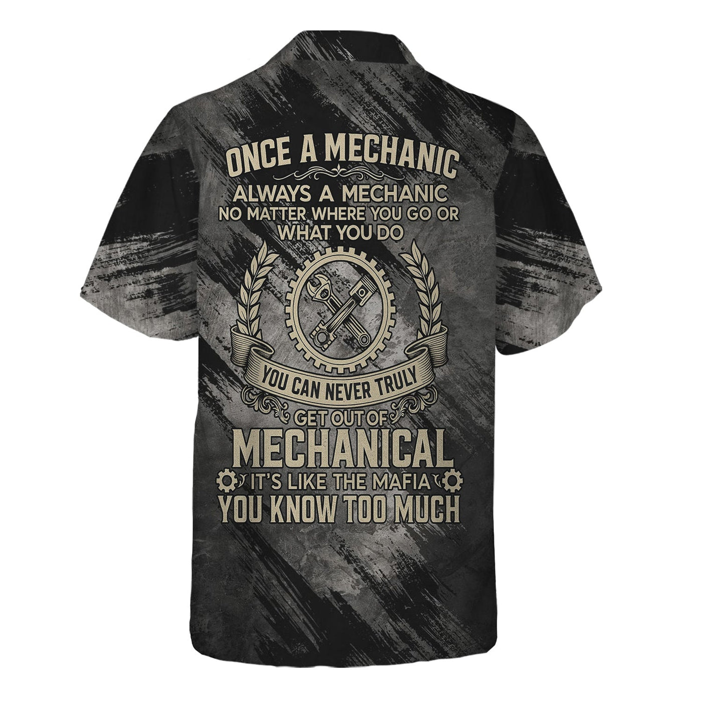 Blisscorners You Can Never Truly Get Out Of Mechanical Shirt Funny Printed Vintage Mechanic Unisex T Shirt Engine Piston and Wrench Design