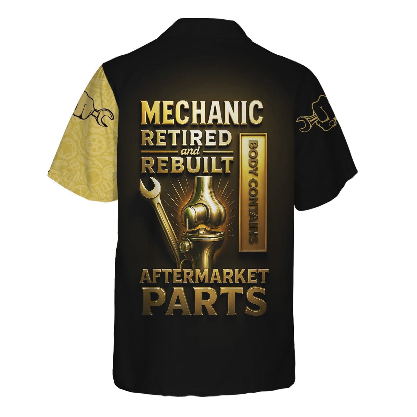Blisscorners Personalized T-Shirt Mechanic Retired And Rebuilt Body Contains Aftermarket Parts Bony Hand Design Shirt