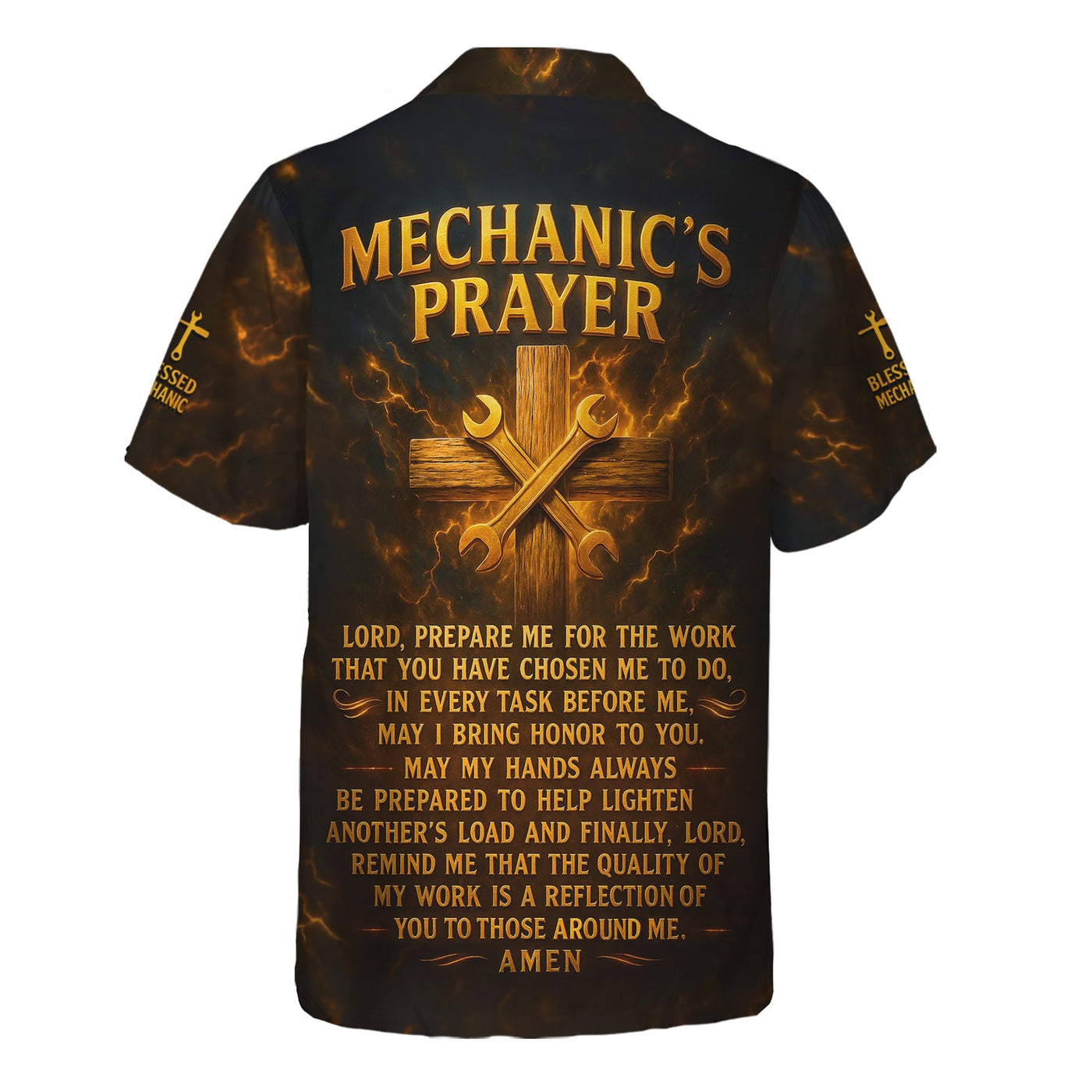 Blisscorners Personalized Mechanic Shirt, Mechanic's Prayer, Wrenchs and Cross Design, Gift For Men