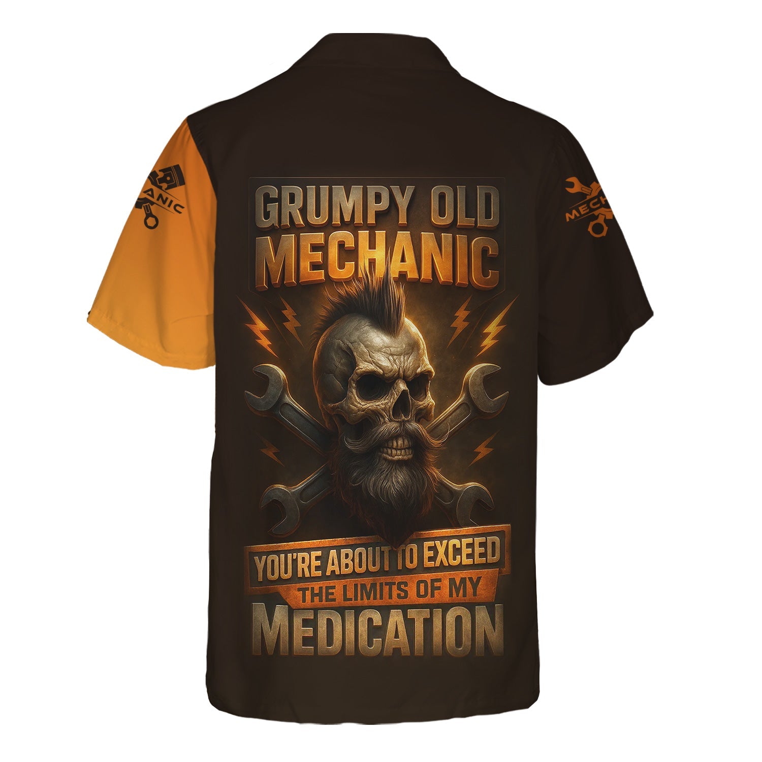 Blisscorners Personalized T-Shirt Grumpy Old Mechanic You're About To Exceed The Limits Of My Medication Flame Skull Design Shirt
