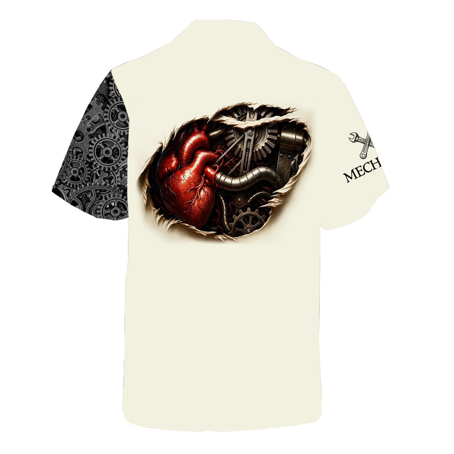 Blisscorners Custom Name Mechanic Shirt Skull with Engine Piston Design Gear Pattern T Shirt All Over Printed