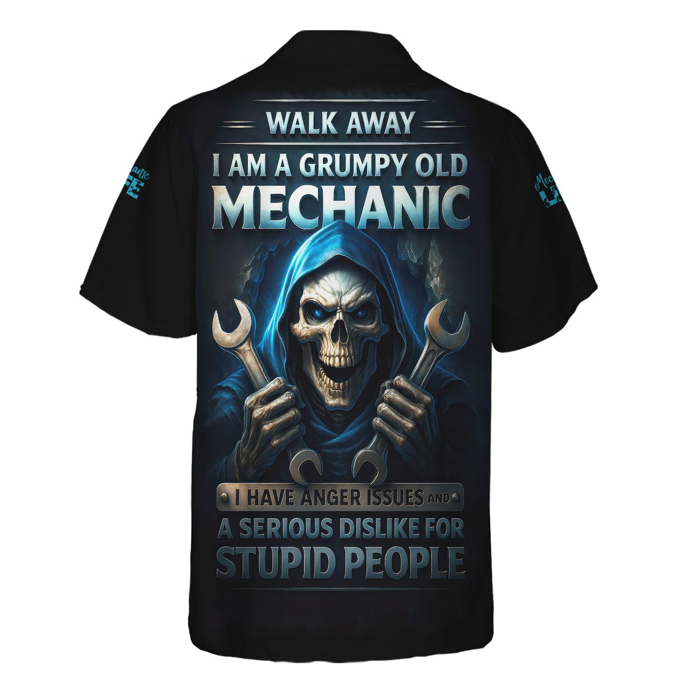 Blisscorners Personalized T-Shirt I Am A Grumpy Old Mechanic Blue Flame Grim Reaper Design Shirt For Mechanics