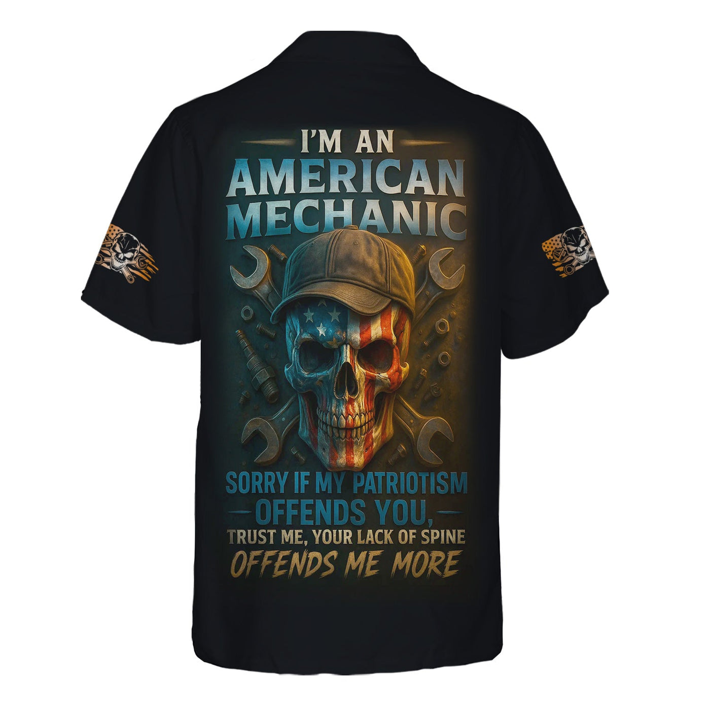 Blisscorners Personalized Mechanic Shirt, I'm An American Mechanic, USA Flag Skull Design, Gift For Men