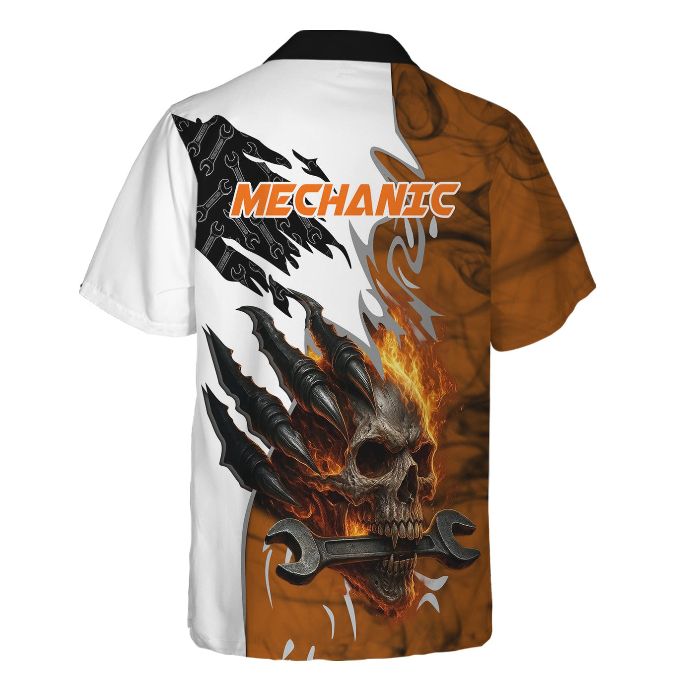 Blisscorners Personalized Mechanic Shirt, Skull Wrench Flame Claw Design, Mechanic Uniforms, Gift For Men