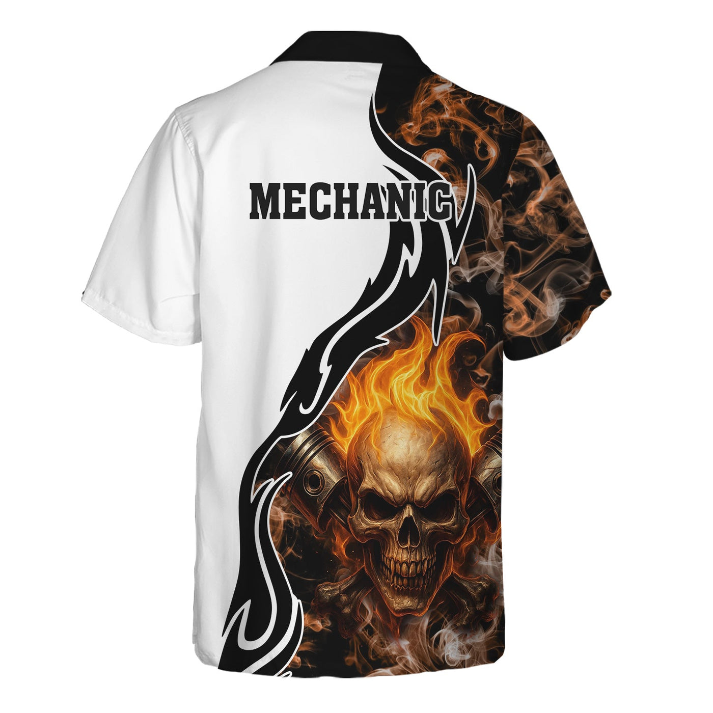 Blisscorners Personalized Mechanic Shirt, Skull Engine Piston Flame Design, Mechanic Uniforms, Gift For Men