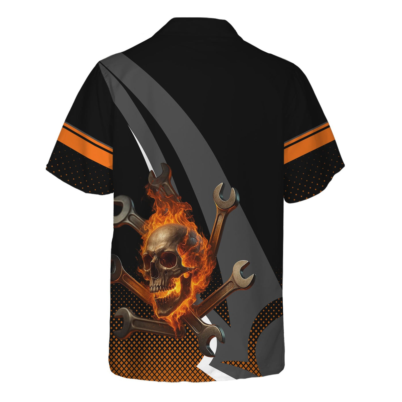 Blisscorners Personalized Mechanic Shirt, Skull Wrenches Flame Design, Mechanic Uniforms, Gift For Men