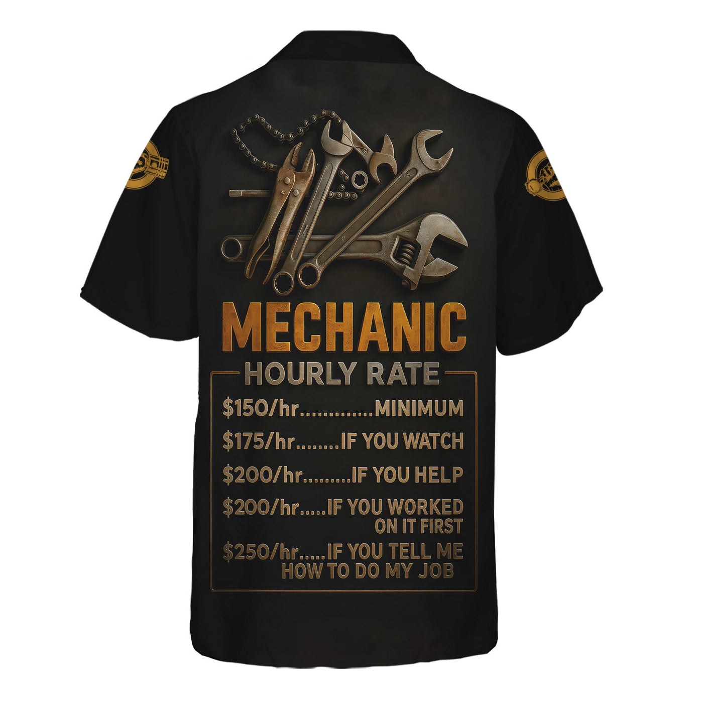 Blisscorners Personalized T-Shirt Mechanic Hourly Rate Skull Looking Watch Design Shirt for Mechanics