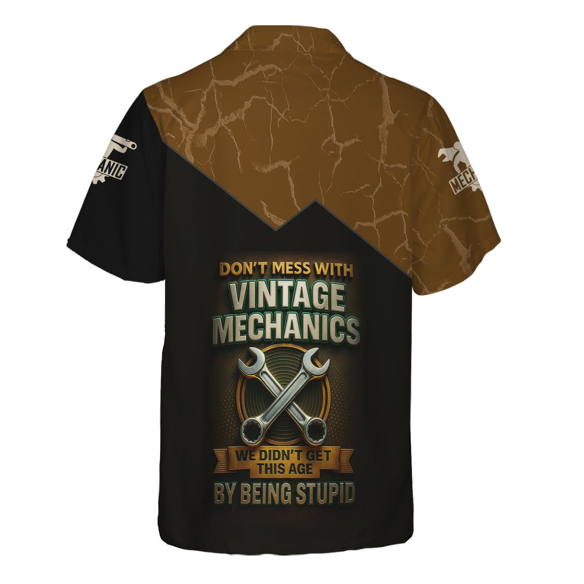 Blisscorners Personalized T-Shirt Don't Mess With Vintage Mechanics Skull with Dog and Classic Car Design Shirt For Mechanics