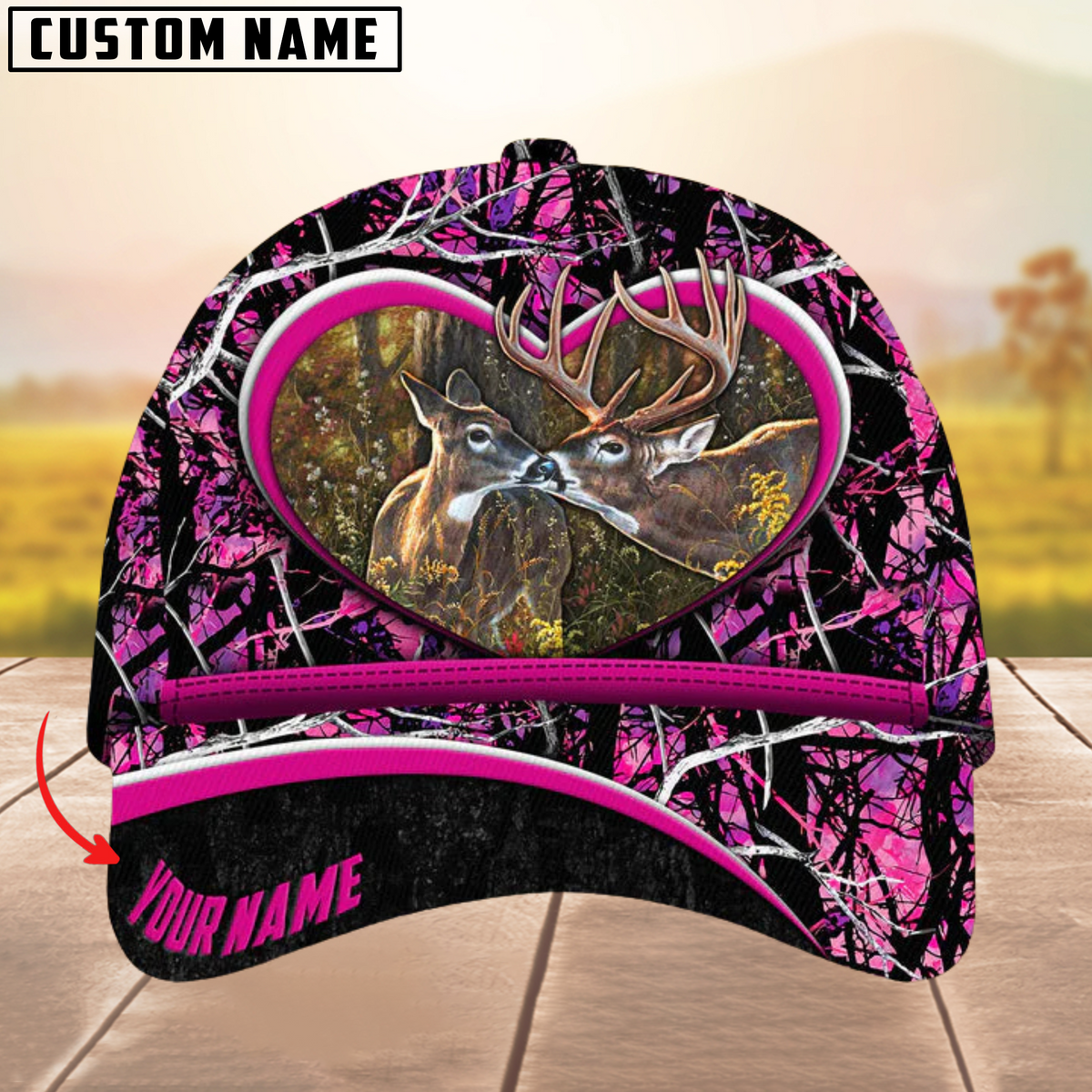 Blisscorners Love Deer Couple Camouflage Pattern Multicolor Personalized Name 3D Cap