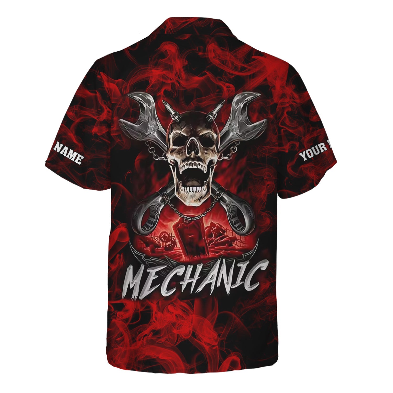 Blisscorners Custom Name Skull Wrench Cross Mechanic Shirt Smoking Style Printed Jacket Hoodie All Over Print
