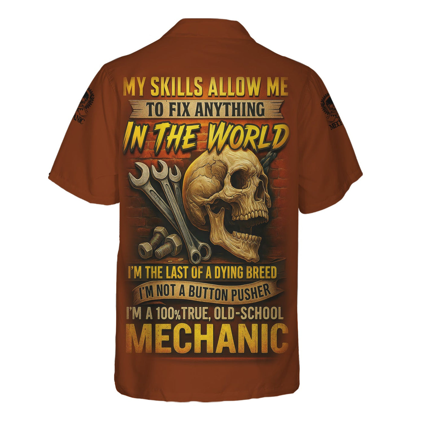 Blisscorners Personalized Mechanic Shirt, My Skills Allow Me To Fix Anything In The World, Skull and Wrench Design, Gift For Men