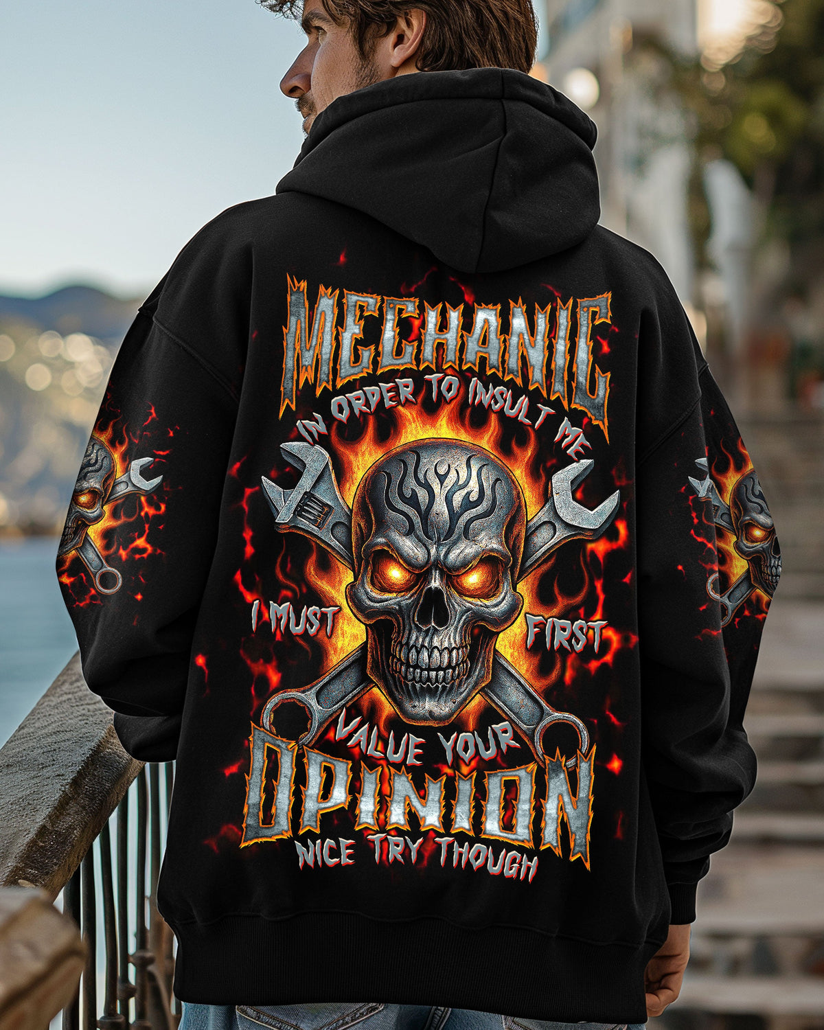 BLISSCORNERS DON'T MESS WITH A MECHANIC REAPER SKULL ALL OVER PRINT
