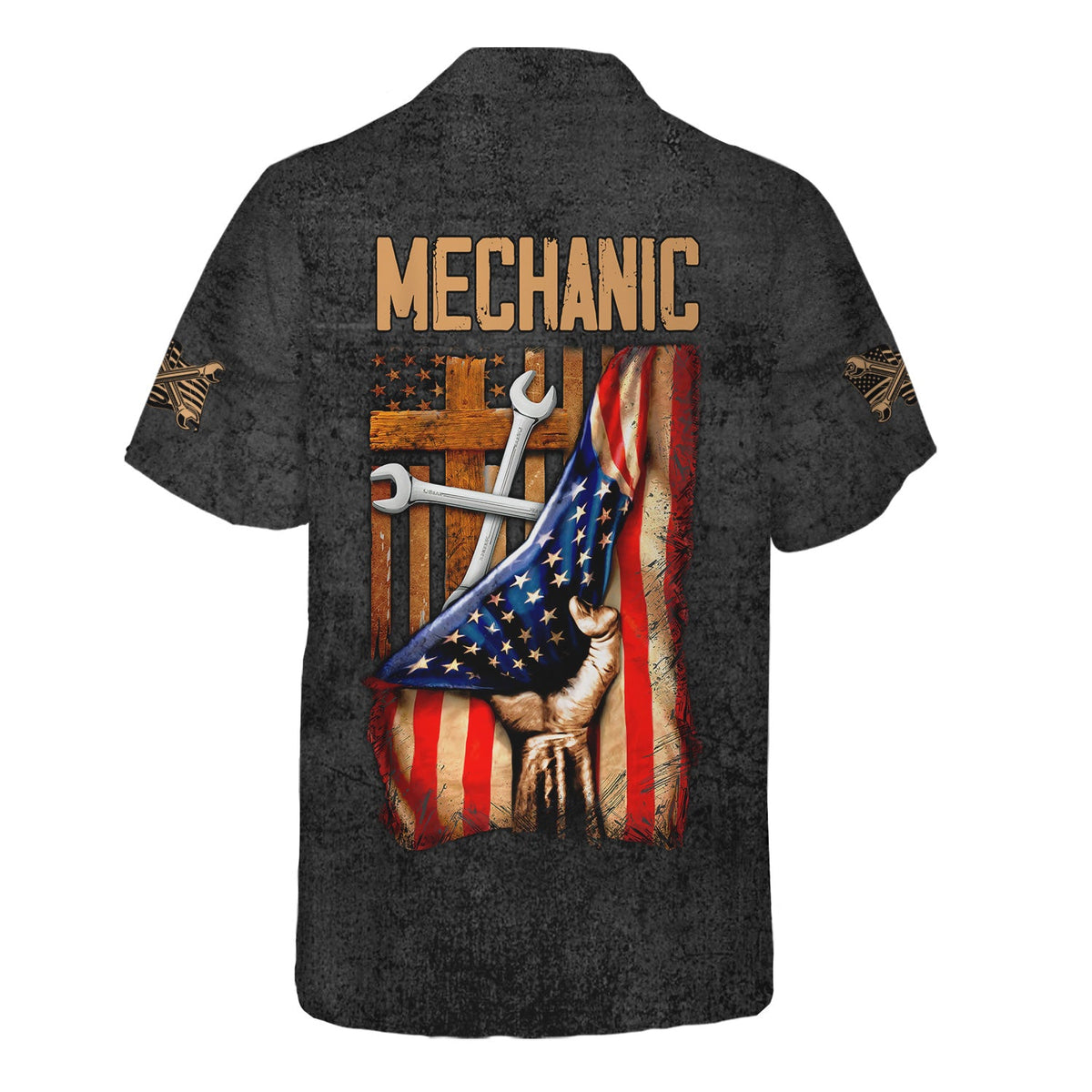 Blisscorners Patriotic Mechanic Shirt, American Flag & Cross Design with Wrenches, Perfect Gift for Christian Mechanics, Car Repair & Garage Fans