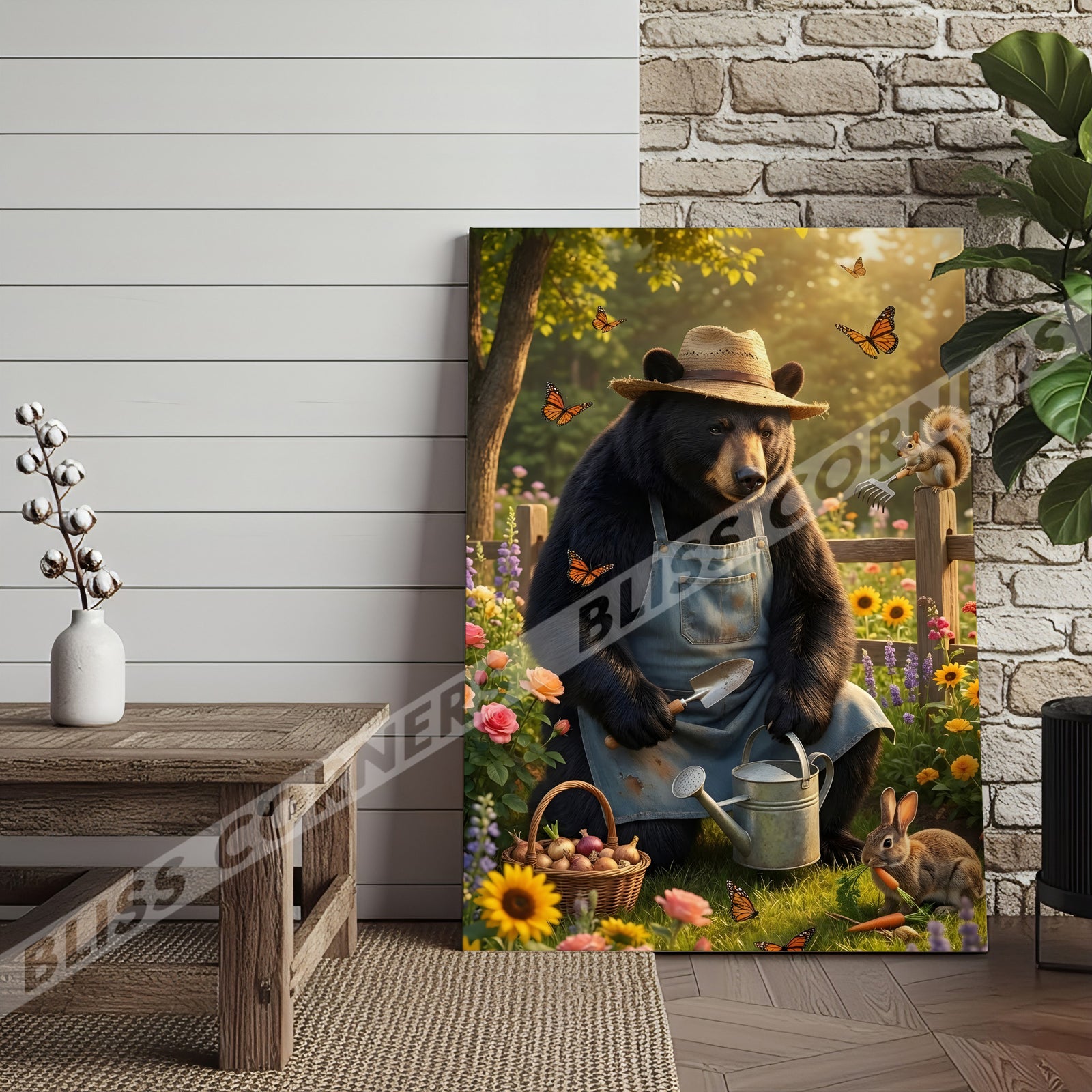 Blisscorners Spring Garden Bear Nature Illustration Canvas