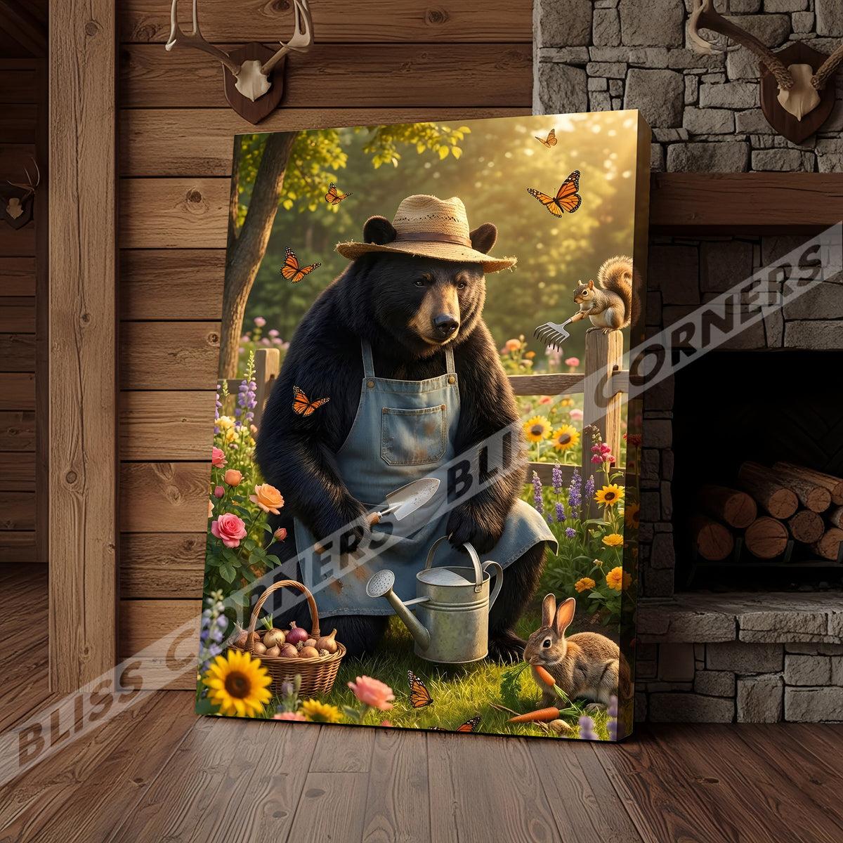 Blisscorners Spring Garden Bear Nature Illustration Canvas