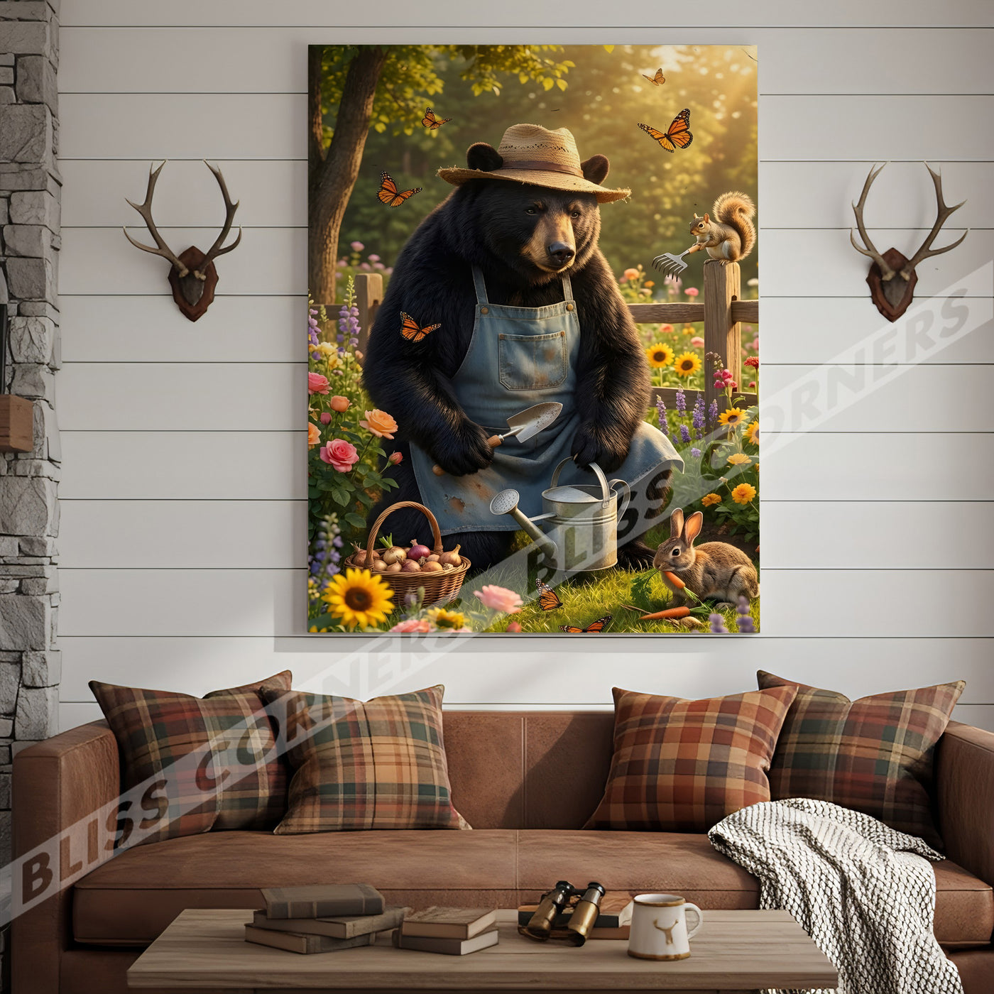 Blisscorners Spring Garden Bear Nature Illustration Canvas