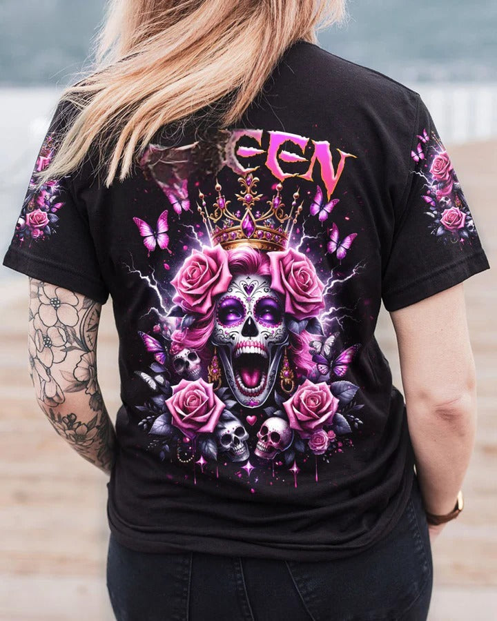 BLISSCORNERS QUEEN SKULL ROSE COUPLE ALL OVER PRINT