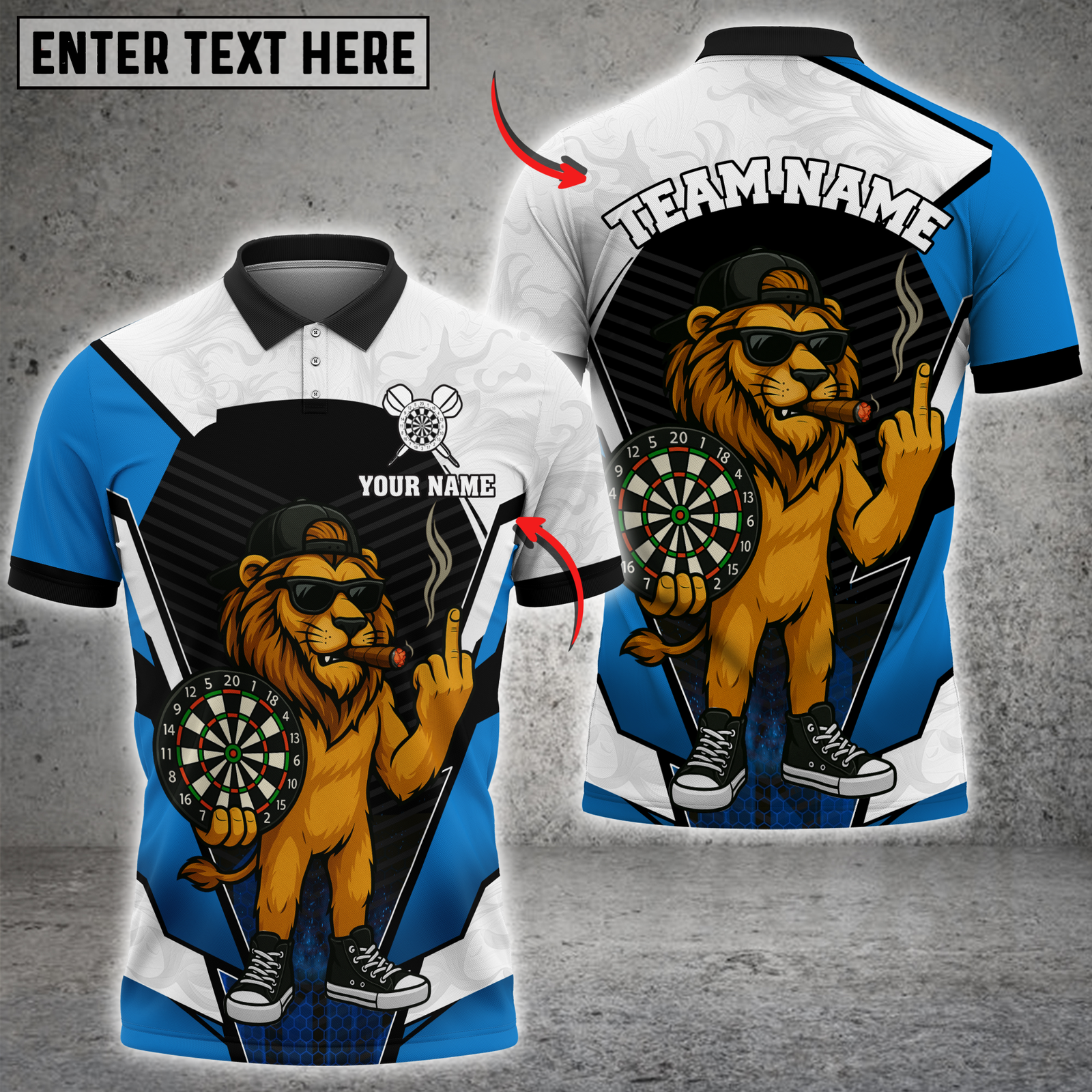 Blisscorners Lion Darts Multicolor Customized Name, Team Name 3D Shirt