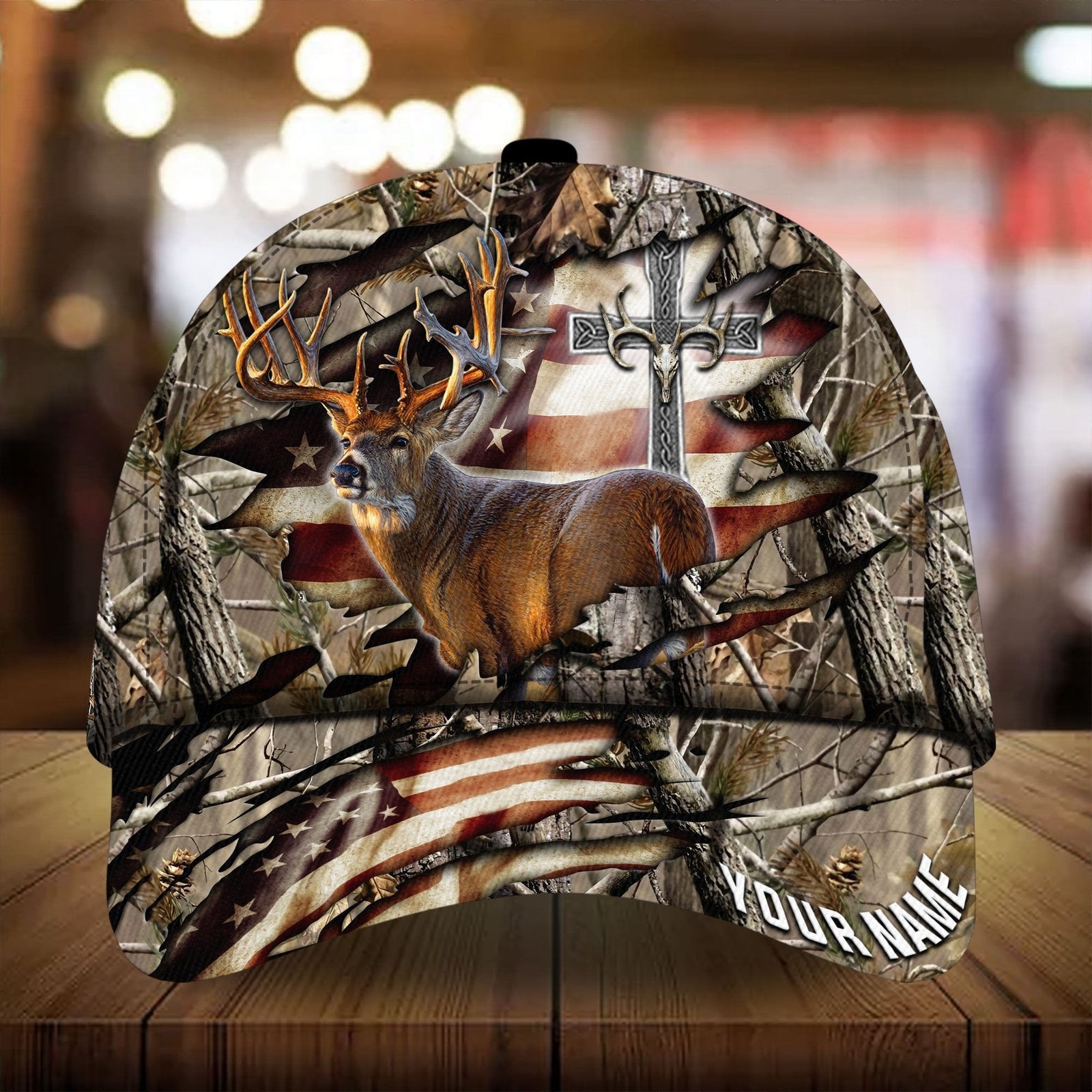 Blisscorners  Colorful Cross America Hunting Deer Personalized Hats 3D Multicolored