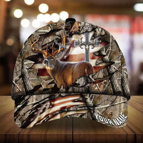 Blisscorners  Colorful Cross America Hunting Deer Personalized Hats 3D Multicolored