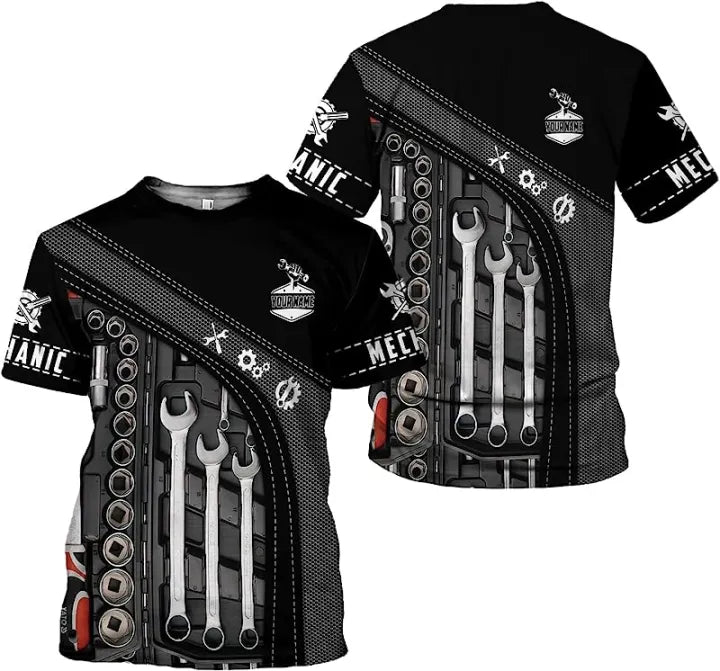 Blisscorners Custom Mechanic Shirt with Tools Design, Best Gift for Auto Repair Lovers & Mechanics, Unique Work Shirt for Men