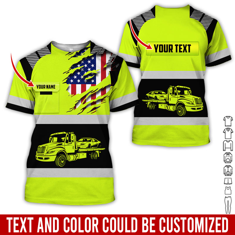 Blisscorners Custom Name Love Tow Truck Shirt, Personalized Mechanic Uniform Gift