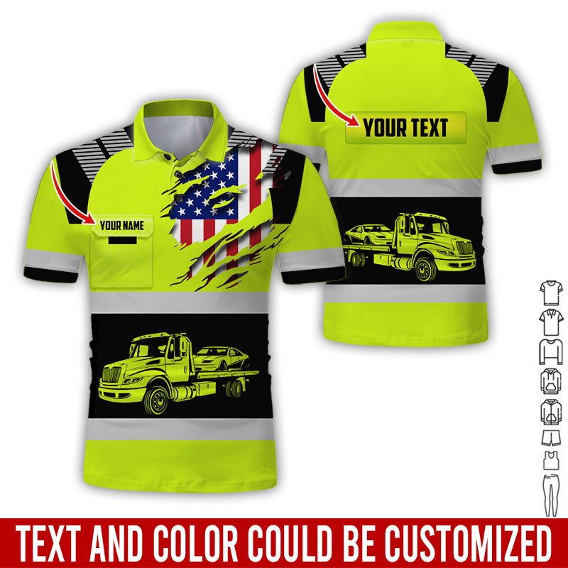 Blisscorners Custom Name Love Tow Truck Shirt, Personalized Mechanic Uniform Gift