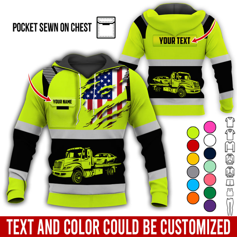 Blisscorners Custom Name Love Tow Truck Shirt, Personalized Mechanic Uniform Gift