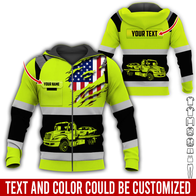 Blisscorners Custom Name Love Tow Truck Shirt, Personalized Mechanic Uniform Gift