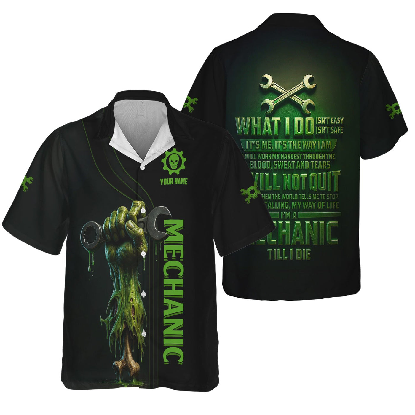 Blisscorners Personalized Mechanic Shirt, I Will Not Quit I'm A Mechanic Till I Die, Zombie and Wrenches Design, Gift For Men