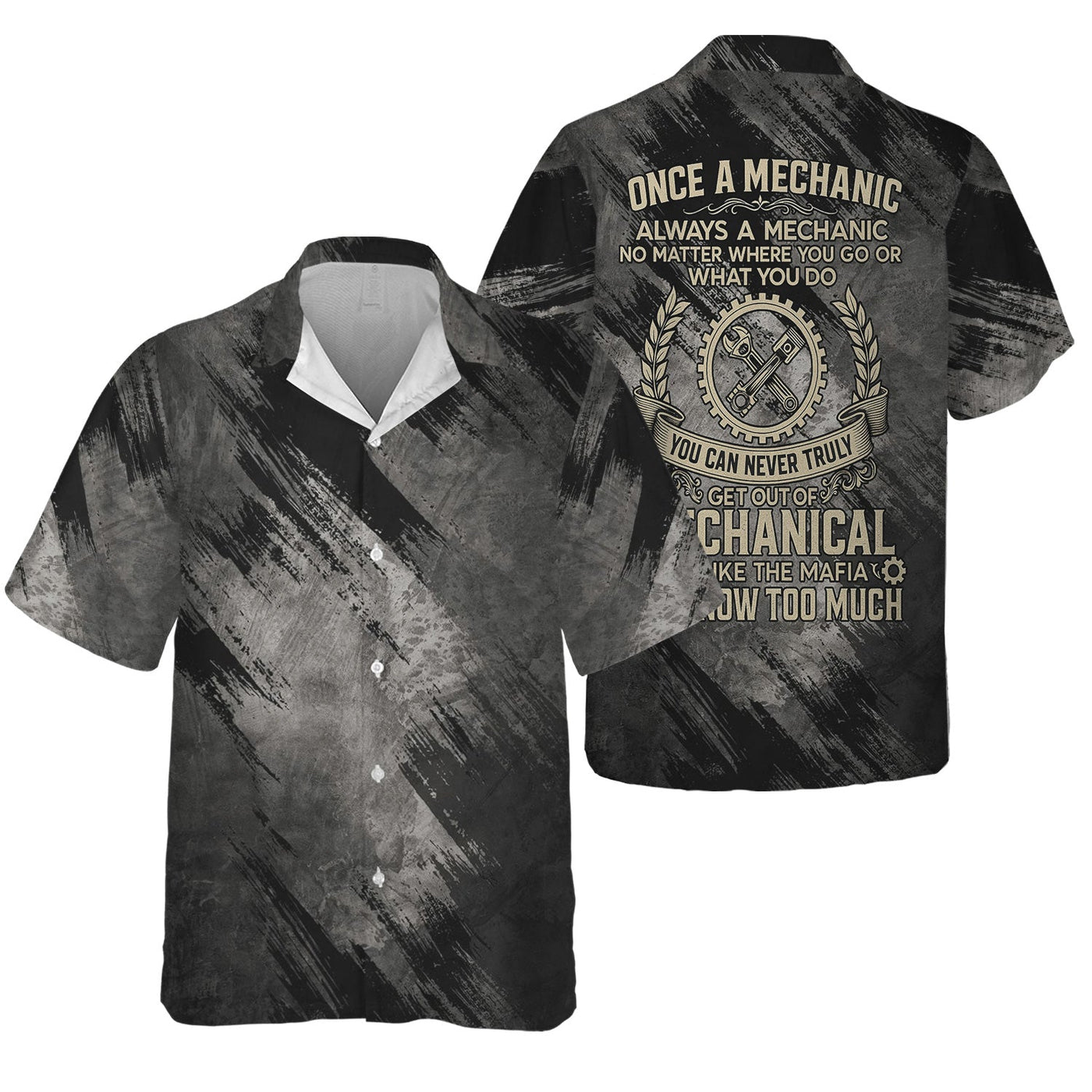 Blisscorners You Can Never Truly Get Out Of Mechanical Shirt Funny Printed Vintage Mechanic Unisex T Shirt Engine Piston and Wrench Design