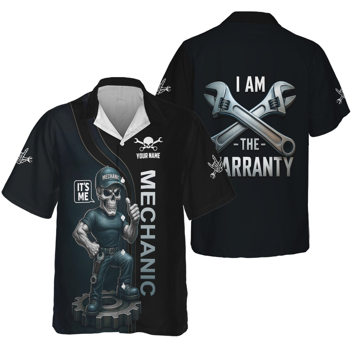 Blisscorners Personalized Mechanic Shirt, I Am Warranty, Skull Funny Design, Gift For Men