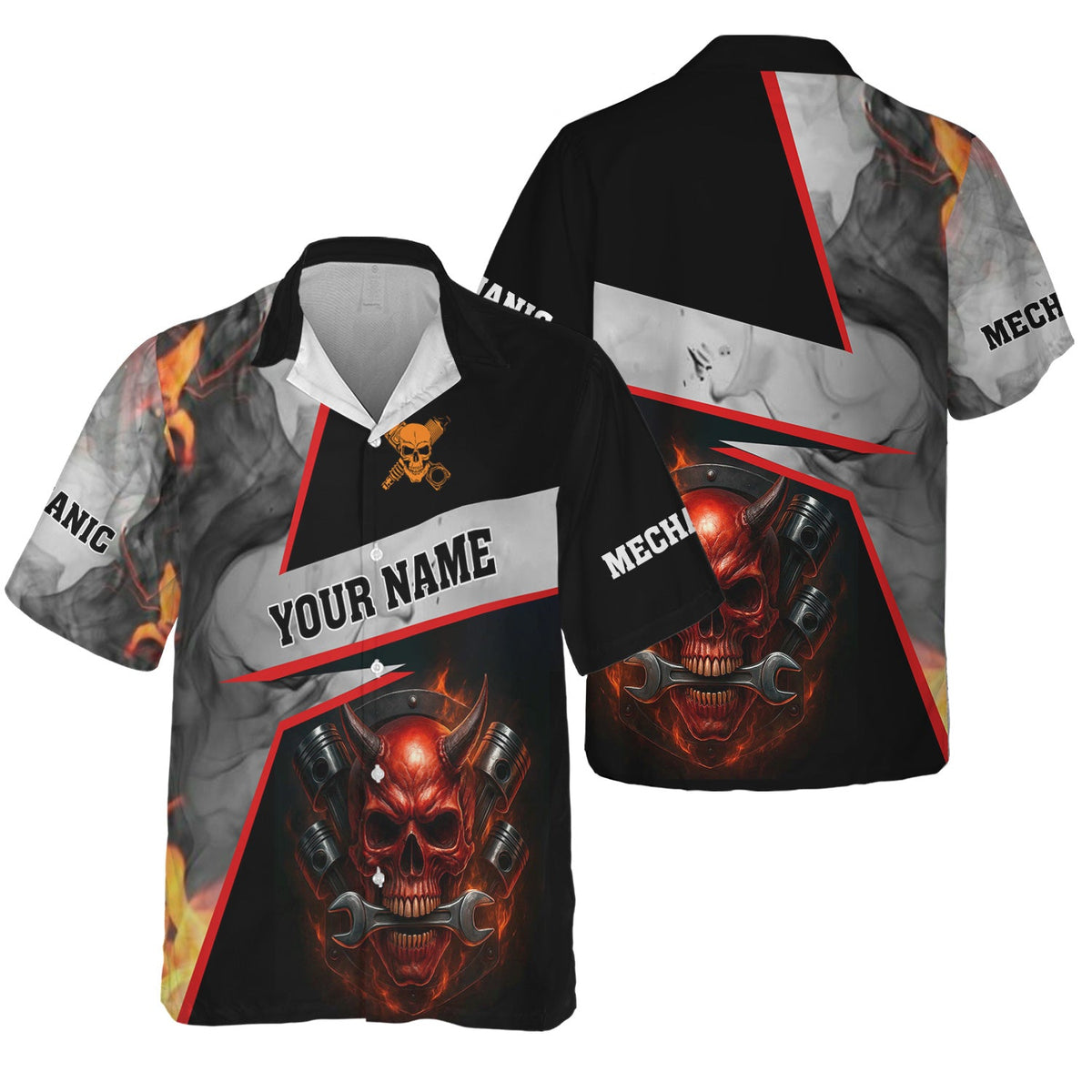 Blisscorners Custom Name Funny Mechanic Shirt Vintage Devil With Wrench Printed Mechanic T Shirt