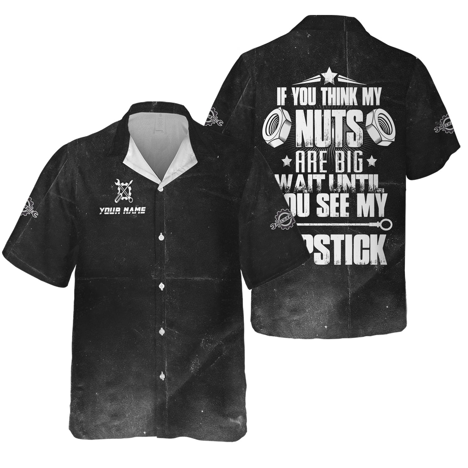 Blisscorners Custom Name Vintage Mechanic Shirt If You Think My Nuts Are Big Wait Until You See My Dipstick T Shirt