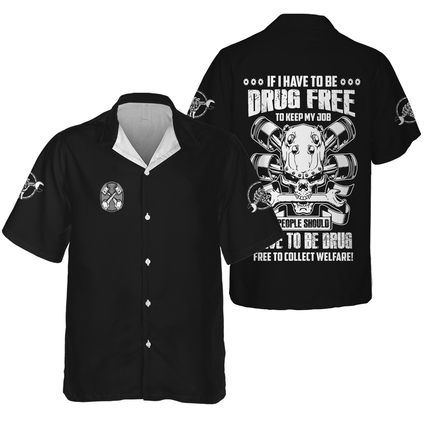 Blisscorners Funny Mechanic Shirt If I Have To Be Drug Free To Kep My Job Skull Wrench Black Hoodie