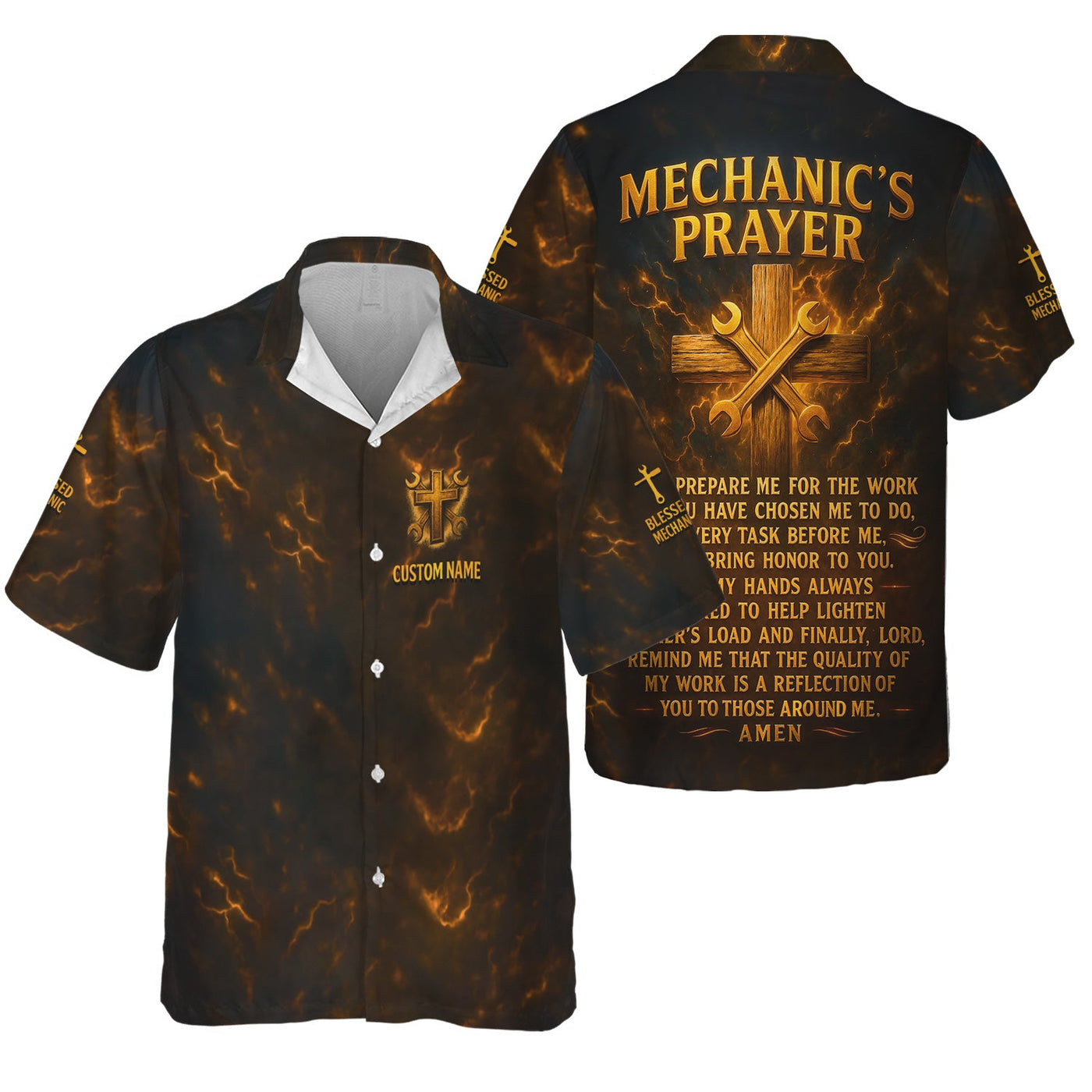 Blisscorners Personalized Mechanic Shirt, Mechanic's Prayer, Wrenchs and Cross Design, Gift For Men