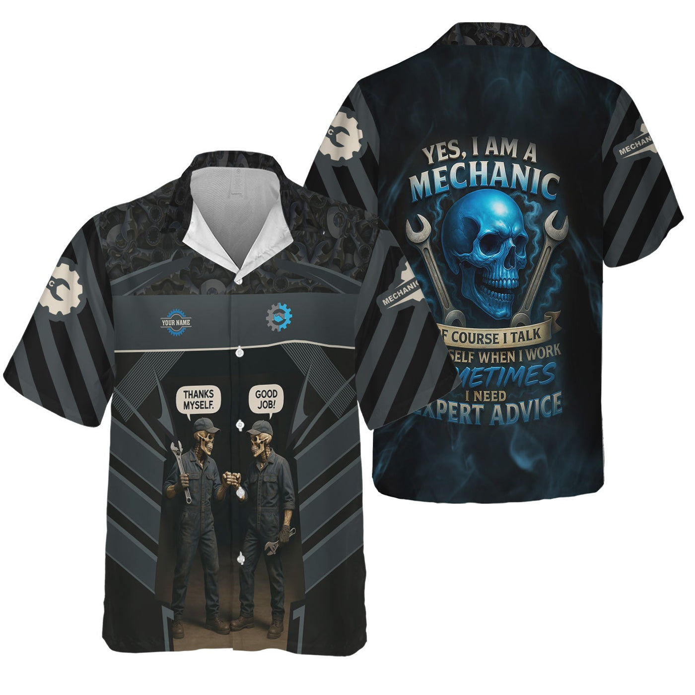 Blisscorners Personalized T-Shirt Yes I Am A Mechanic Of Course I Talk To Myself When I Work Funny Skull Design Shirt