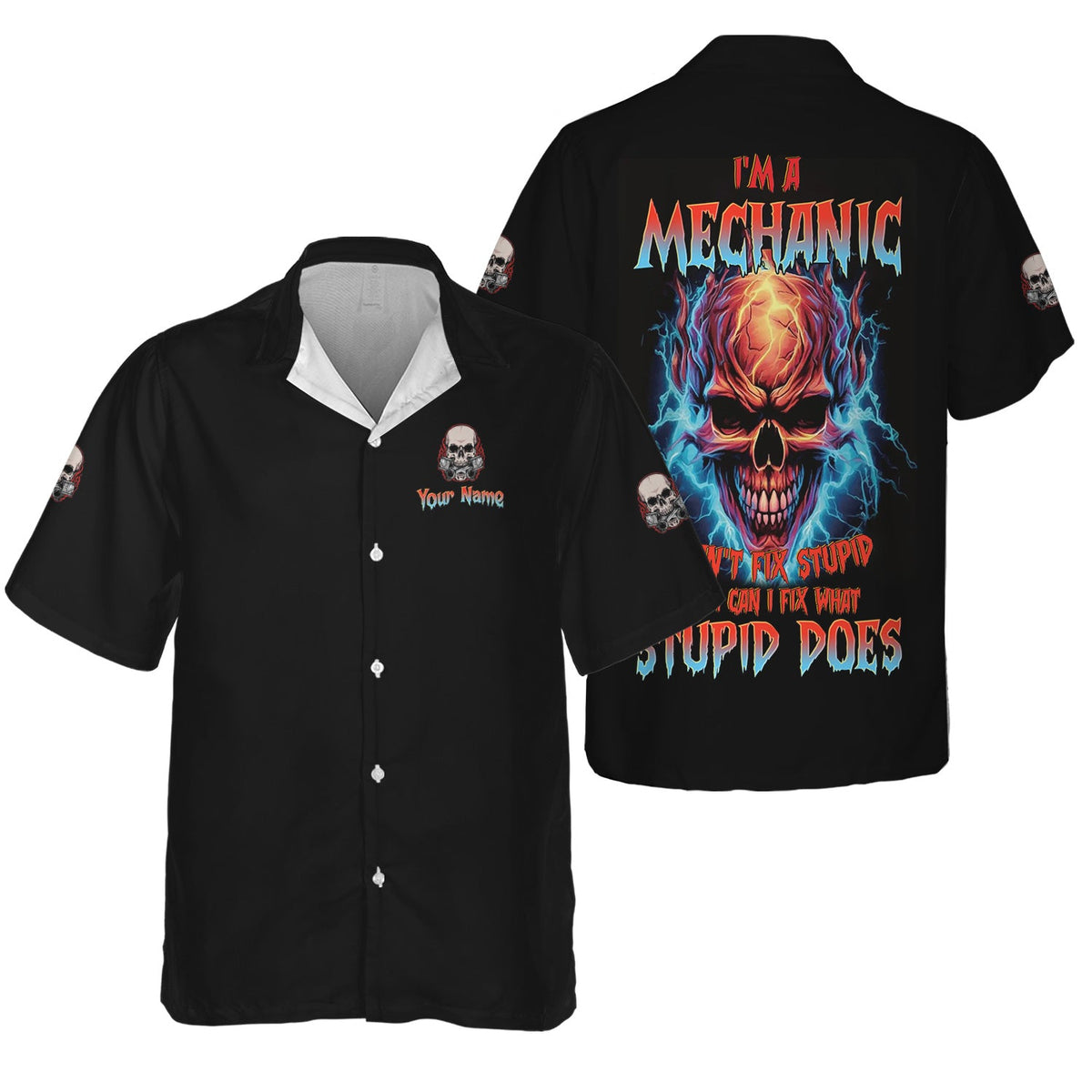 Blisscorners Custom Name Skull Mechanic Shirt I'm A Mechanic Printed Jacket Hoodie All Over Print