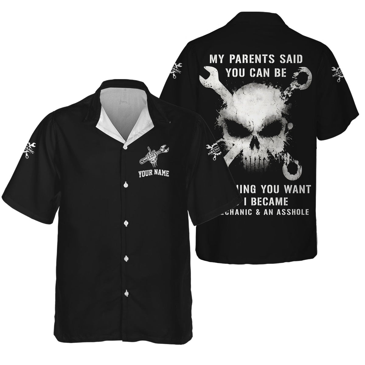 Blisscorners Custom Name Mechanic Shirt, Funny My Parents Said You Can Be Anything So I Became A Mechanic And An Asshole Shirt, Gift Car Repair Worker