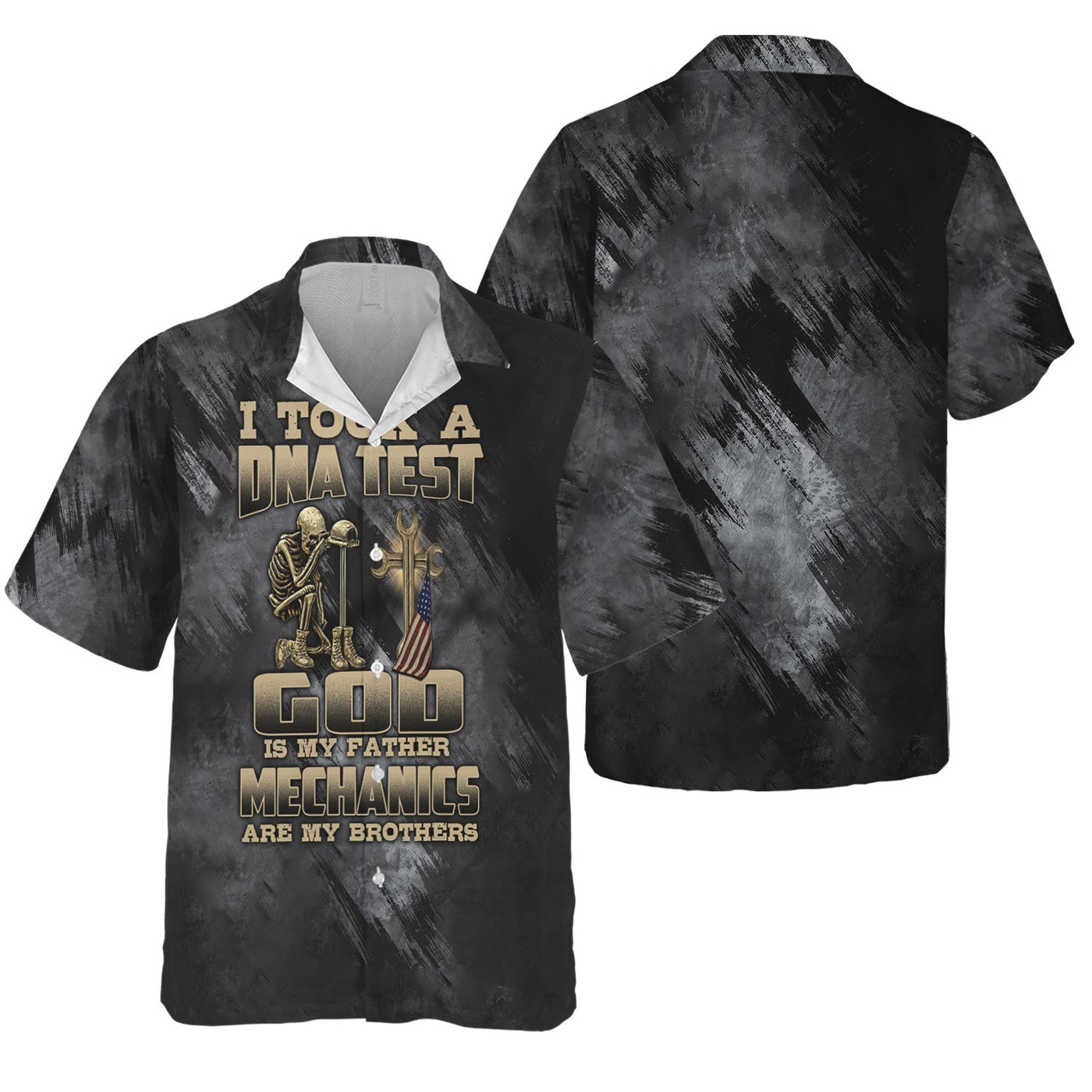 Blisscorners Mechanic T-Shirt, DNA Test Quote, God Father, Mechanics Brother, Funny Skeleton & Cross Design, Unique Gift for Mechanics & Fathers