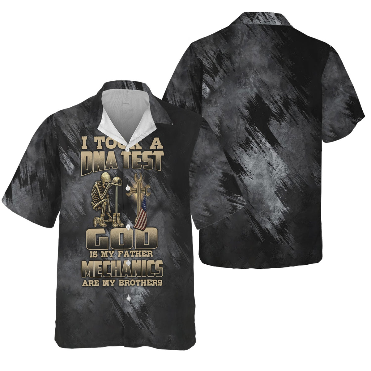 Blisscorners Mechanic T-Shirt, DNA Test Quote, God Father, Mechanics Brother, Funny Skeleton & Cross Design, Unique Gift for Mechanics & Fathers