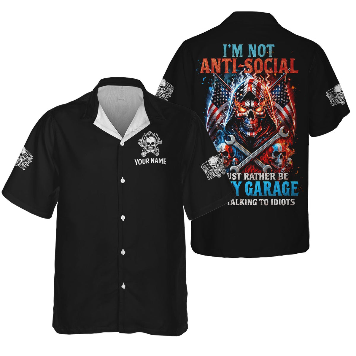 Blisscorners Custom Name Funny Mechanic Shirt I'd Just Rather Be In My Garage Than Talking to Idiots Hoodie Jacket For Mechanic